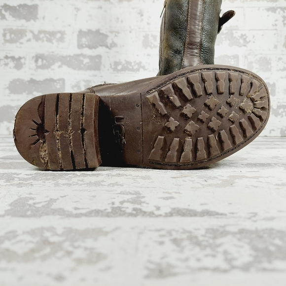 UGG Shearling Brown Leather Mid Calf Silver Buckles Detail Winter Boots I464 - Picture 8 of 13